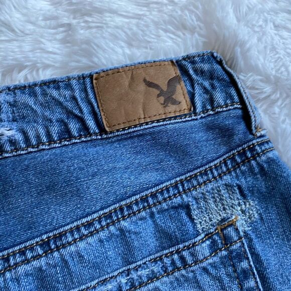 American Eagle Jean Skirt Mini Button Fly Short Raw Hem Cotton Y2K Women’s Sz 4 - Picture 5 of 6